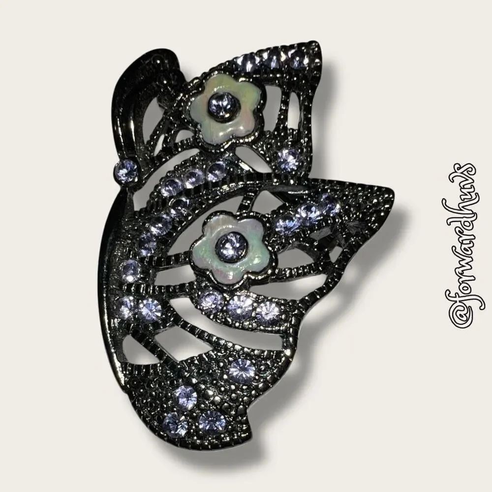 Butterfly Wing Rhinestone & Enamel Brooch